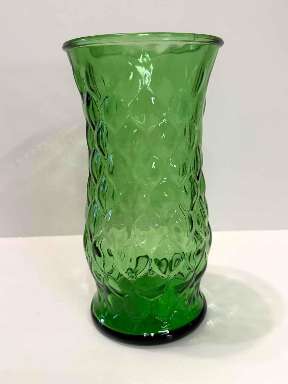 Vintage E.O. Brody Green Pressed Glass Vase – 9.5”